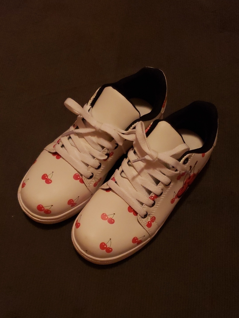 White Sneakers with Red Cherry Print